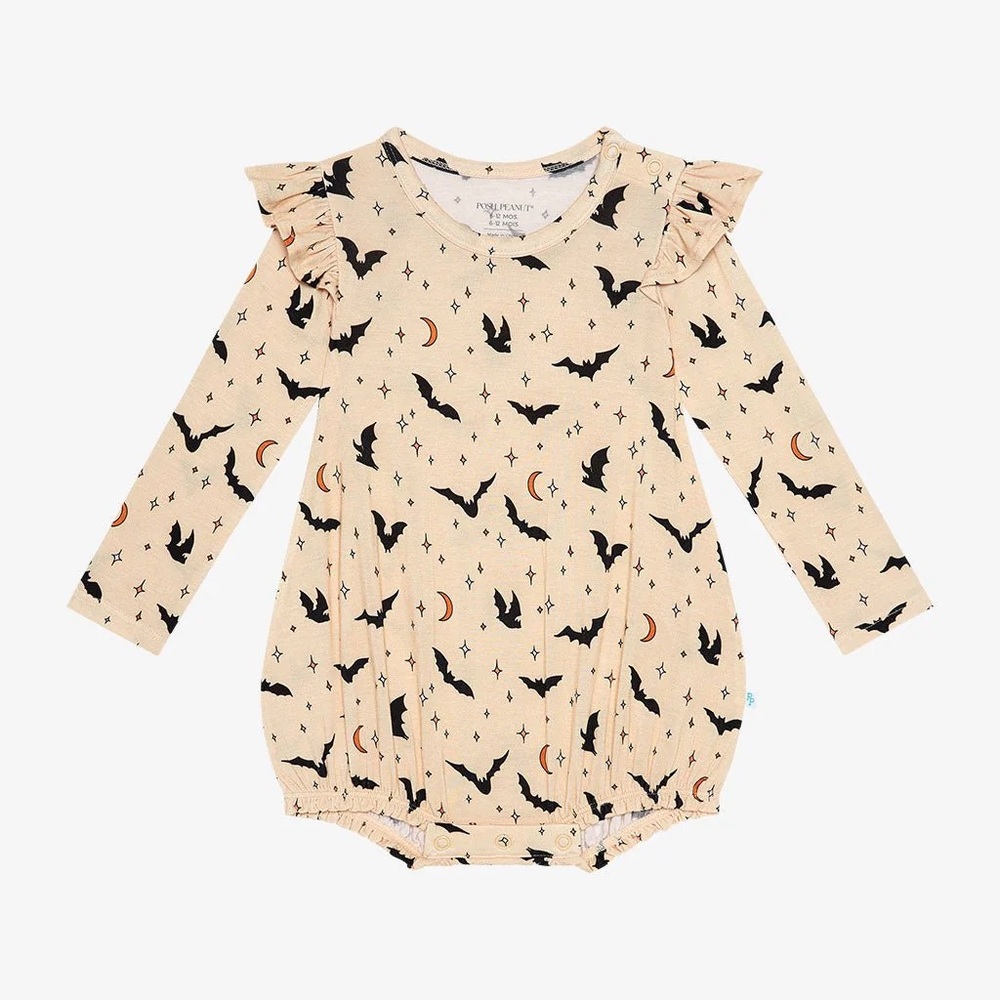 POSH PEANUT SPOOKY BATS LONG SLEEVES RUFFLED BUBBLE ROMPER